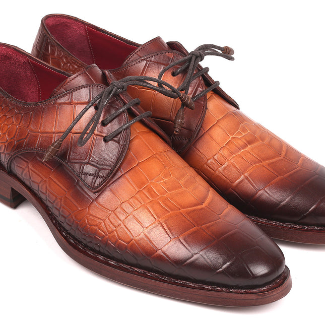 Paul Parkman Brown Crocodile Embossed Calfskin Goodyear Welted Derby