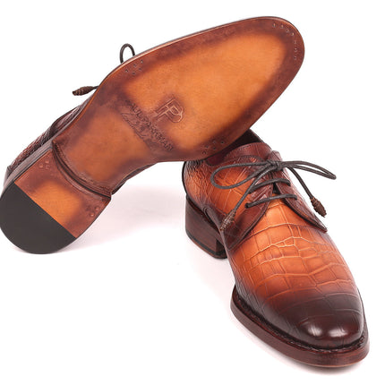 Paul Parkman Brown Crocodile Embossed Calfskin Goodyear Welted Derby