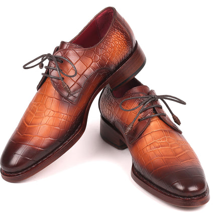 Paul Parkman Brown Crocodile Embossed Calfskin Goodyear Welted Derby