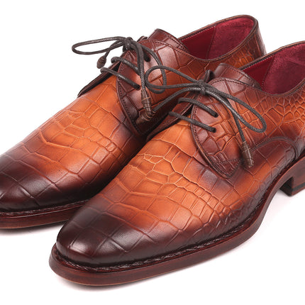 Paul Parkman Brown Crocodile Embossed Calfskin Goodyear Welted Derby