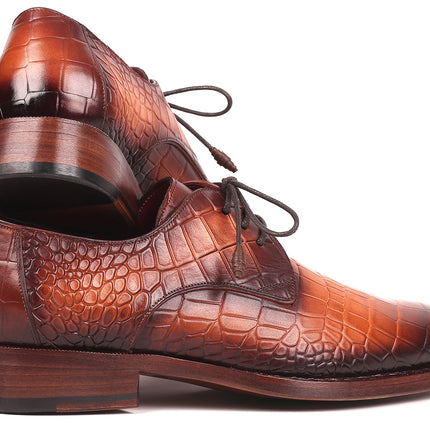 Paul Parkman Brown Crocodile Embossed Calfskin Goodyear Welted Derby
