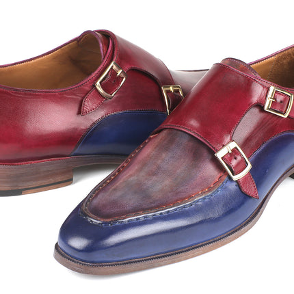 Paul Parkman Blue & Bordeaux Double Monkstraps (ID#SW533YR)