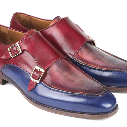 Paul Parkman Blue & Bordeaux Double Monkstraps (ID#SW533YR)