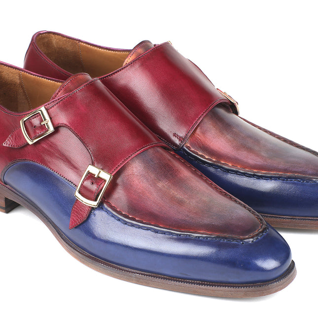 Paul Parkman Blue & Bordeaux Double Monkstraps (ID#SW533YR)