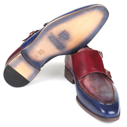 Paul Parkman Blue & Bordeaux Double Monkstraps (ID#SW533YR)