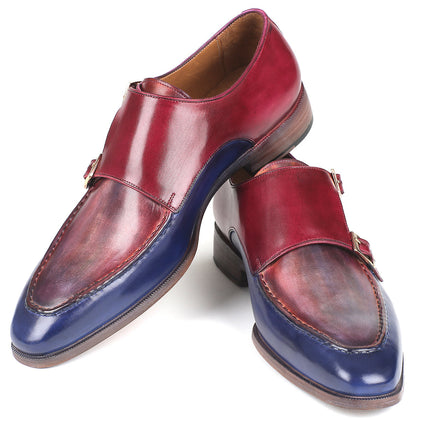 Paul Parkman Blue & Bordeaux Double Monkstraps (ID#SW533YR)