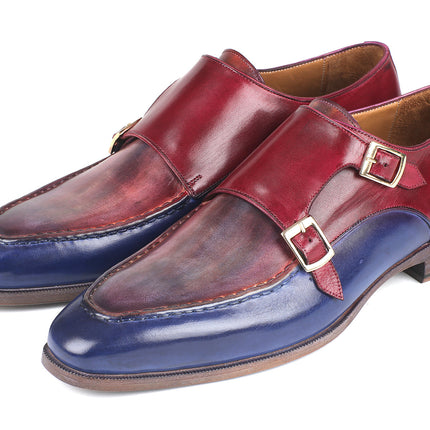 Paul Parkman Blue & Bordeaux Double Monkstraps (ID#SW533YR)