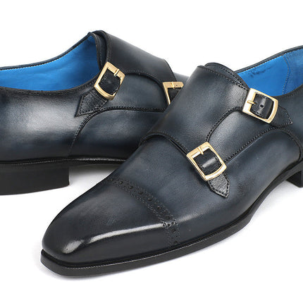 Paul Parkman Captoe Double Monkstraps Navy (ID#045NVY62)