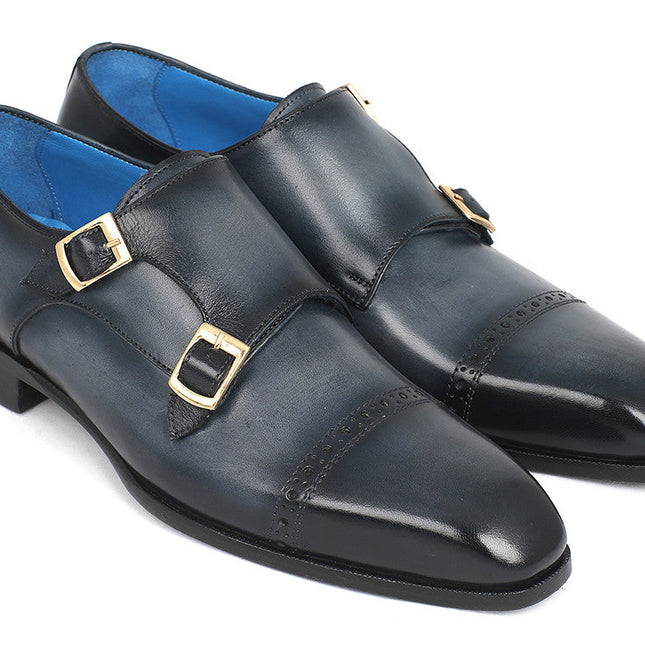 Paul Parkman Captoe Double Monkstraps Navy (ID#045NVY62)
