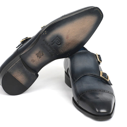 Paul Parkman Captoe Double Monkstraps Navy (ID#045NVY62)