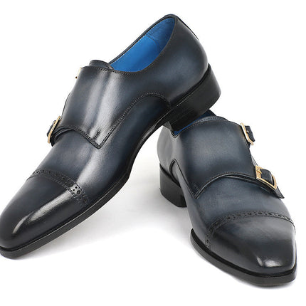 Paul Parkman Captoe Double Monkstraps Navy (ID#045NVY62)