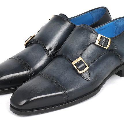 Paul Parkman Captoe Double Monkstraps Navy (ID#045NVY62)