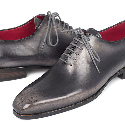 Paul Parkman Men's Gray & Black Wholecut Oxfords (ID#KR254GRY)