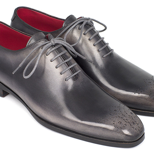 Paul Parkman Men's Gray & Black Wholecut Oxfords (ID#KR254GRY)