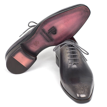 Paul Parkman Men's Gray & Black Wholecut Oxfords (ID#KR254GRY)
