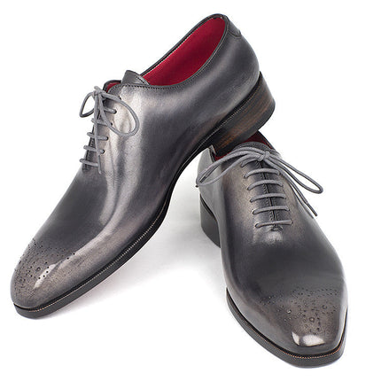Paul Parkman Men's Gray & Black Wholecut Oxfords (ID#KR254GRY)