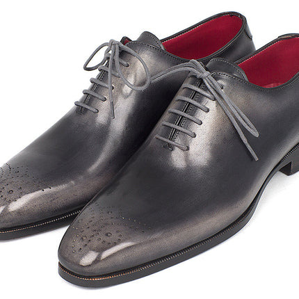 Paul Parkman Men's Gray & Black Wholecut Oxfords (ID#KR254GRY)