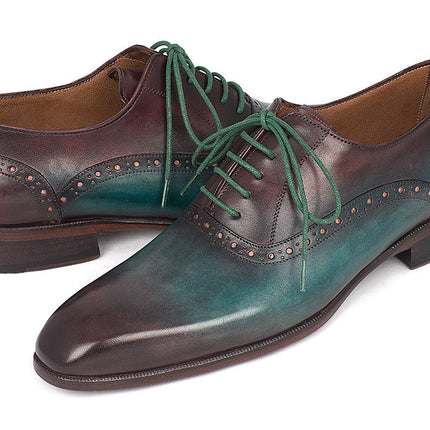 Paul Parkman Men's Green & Bordeaux Plain Toe Oxfords (ID#GH88BB)