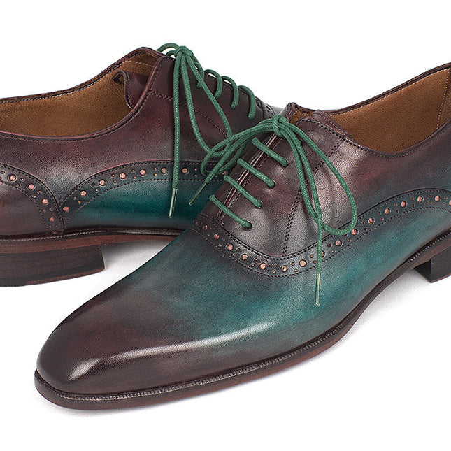 Paul Parkman Men's Green & Bordeaux Plain Toe Oxfords (ID#GH88BB)