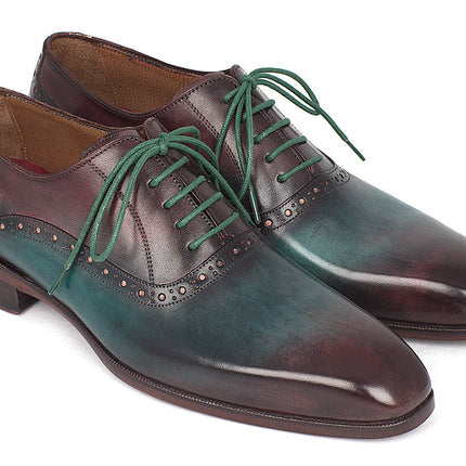 Paul Parkman Men's Green & Bordeaux Plain Toe Oxfords (ID#GH88BB)