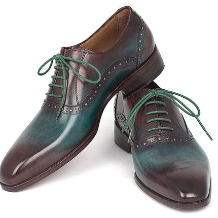 Paul Parkman Men's Green & Bordeaux Plain Toe Oxfords (ID#GH88BB)