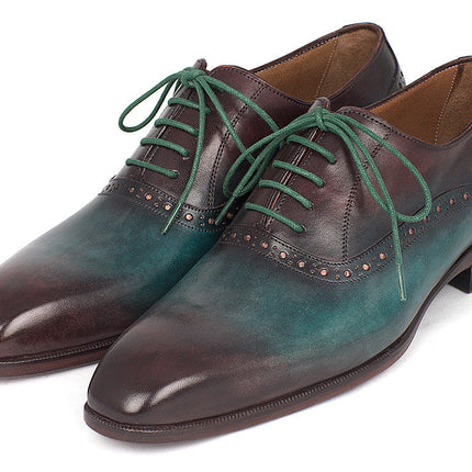 Paul Parkman Men's Green & Bordeaux Plain Toe Oxfords (ID#GH88BB)