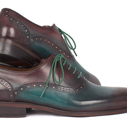 Paul Parkman Men's Green & Bordeaux Plain Toe Oxfords (ID#GH88BB)