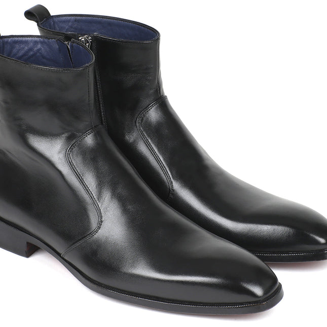 Paul Parkman Black Leather Side Zipper Boots (ID#BT485-BLK)