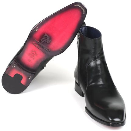 Paul Parkman Black Leather Side Zipper Boots (ID#BT485-BLK)