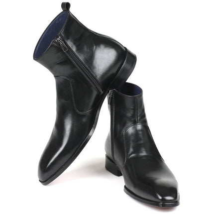 Paul Parkman Black Leather Side Zipper Boots (ID#BT485-BLK)