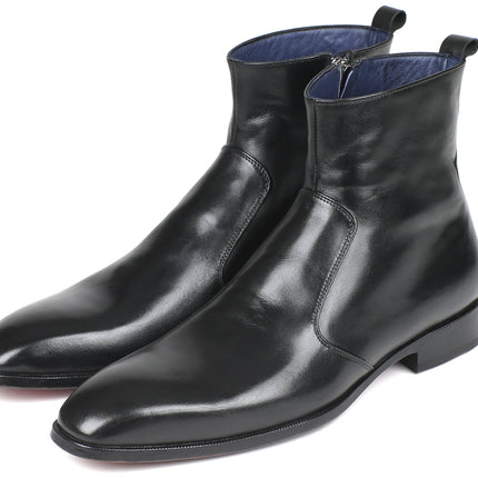 Paul Parkman Black Leather Side Zipper Boots (ID#BT485-BLK)