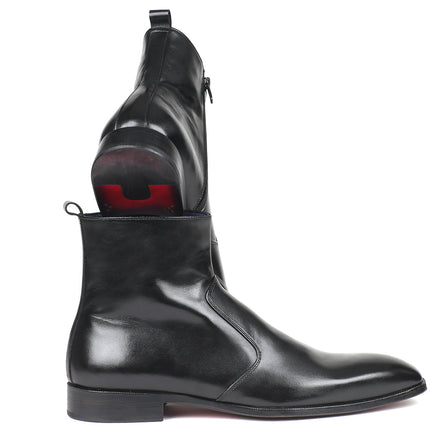Paul Parkman Black Leather Side Zipper Boots (ID#BT485-BLK)