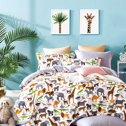 Fun Kids  Animal Prints 100% Cotton Reversible Duvet Cover Set