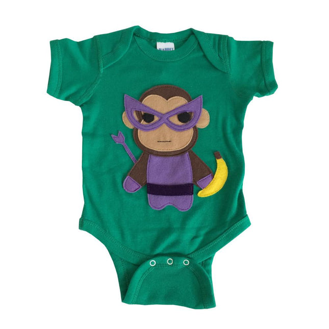 Super Hero Onesie -Team Super Animals - Monkey Banana Green Infant