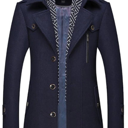 Mens Layered Collar Button Front Mid Length Coat