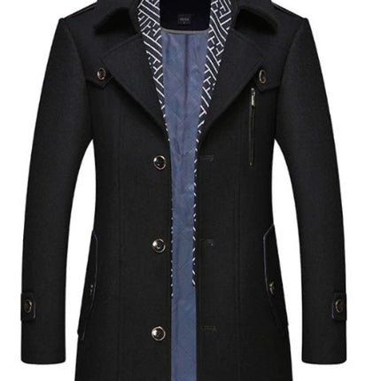Mens Layered Collar Button Front Mid Length Coat