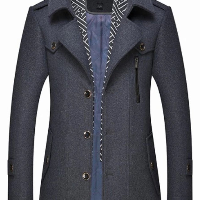 Mens Layered Collar Button Front Mid Length Coat