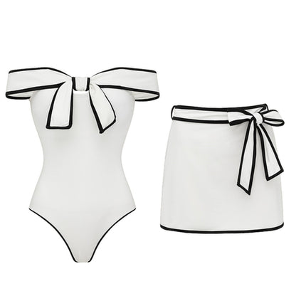 Swimsuit Black White Color Matching Sweet Girl Bow Swimsuit Women