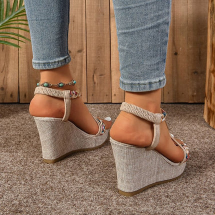 25 Edition – Rhinestone Hemp Wedge Sandals