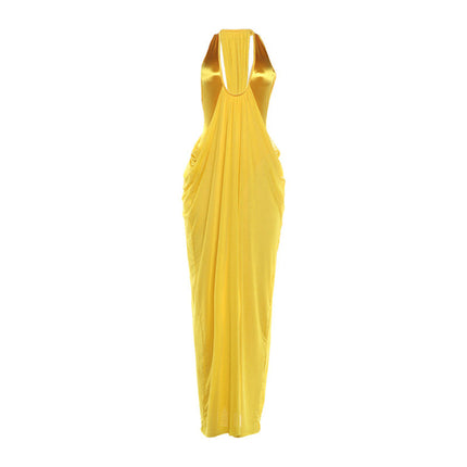 Spring Women Design Deep V Plunge Sexy Pleated Waist Tight Dress