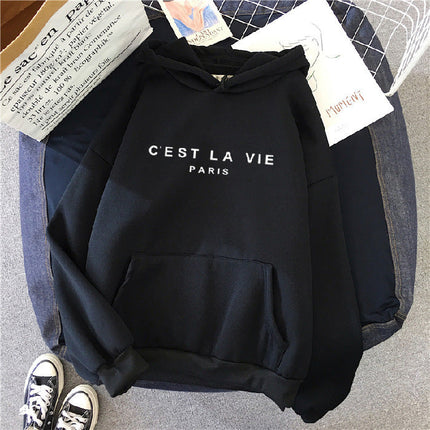 letter print new hooded sweater women's spring long-sleeved lazy style
