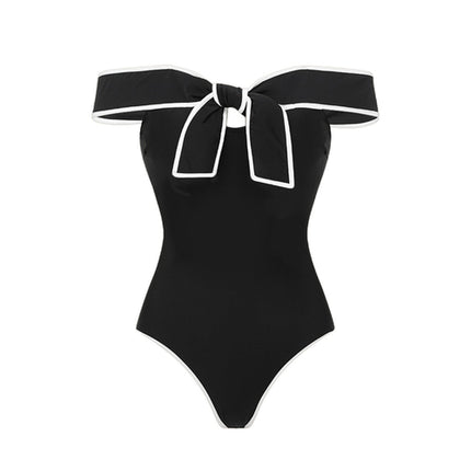 Swimsuit Black White Color Matching Sweet Girl Bow Swimsuit Women