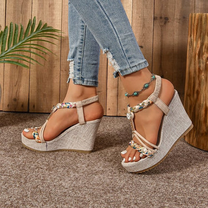 25 Edition – Rhinestone Hemp Wedge Sandals