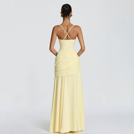 Elegant Graceful Sexy Dress Low Cut Sling Dress Solid Color Waist