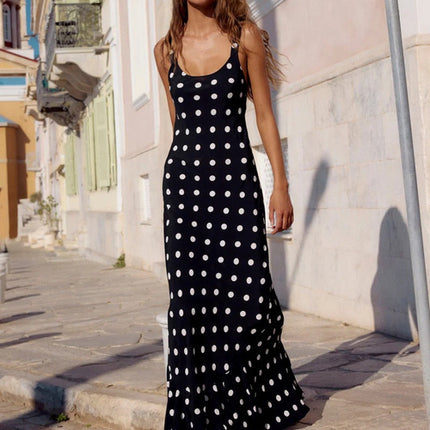 Summer Dress Polka Dot Printed Waist Controlled Sheath Sexy Ruffled