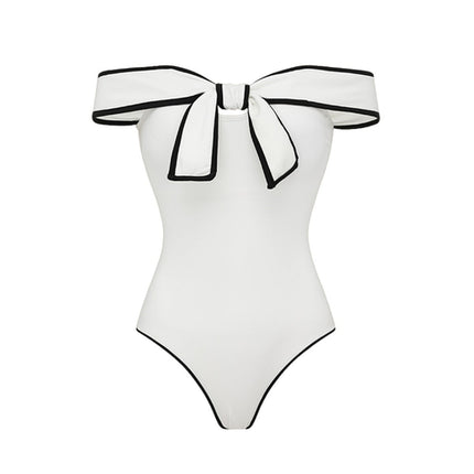Swimsuit Black White Color Matching Sweet Girl Bow Swimsuit Women