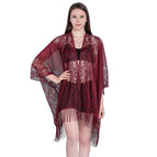 Hollow lace shawl wine red / 90cm