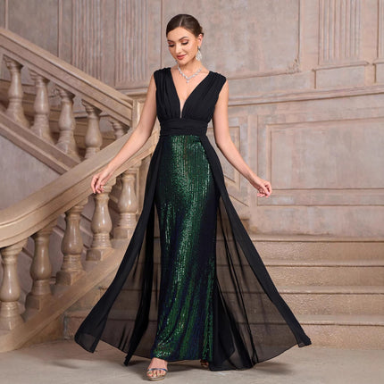 Sequin Dress Long Cocktail Slim Fit Evening Elegant Long Dress .Ships