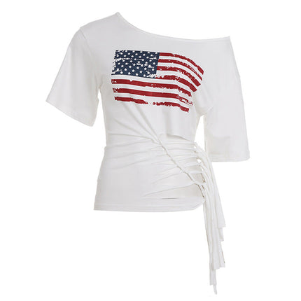 Street Special National Flag Printed Short Sleeved T shirt Women Sexy