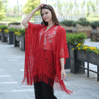 Hollow lace shawl in red / 90cm